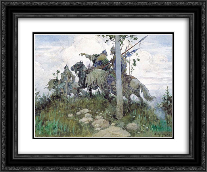 Mounted knights 24x20 Black Ornate Wood Framed Art Print Poster with Double Matting by Vasnetsov, Viktor