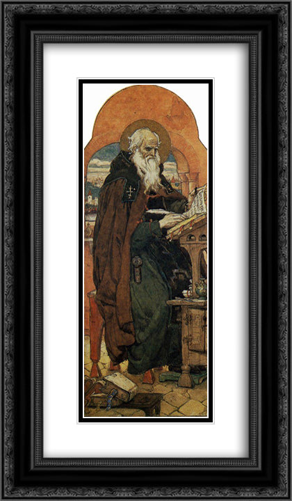 Nestor the Chronicler 14x24 Black Ornate Wood Framed Art Print Poster with Double Matting by Vasnetsov, Viktor