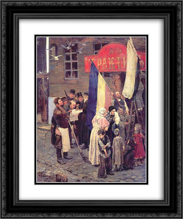 News of the capture of Kars 20x24 Black Ornate Wood Framed Art Print Poster with Double Matting by Vasnetsov, Viktor