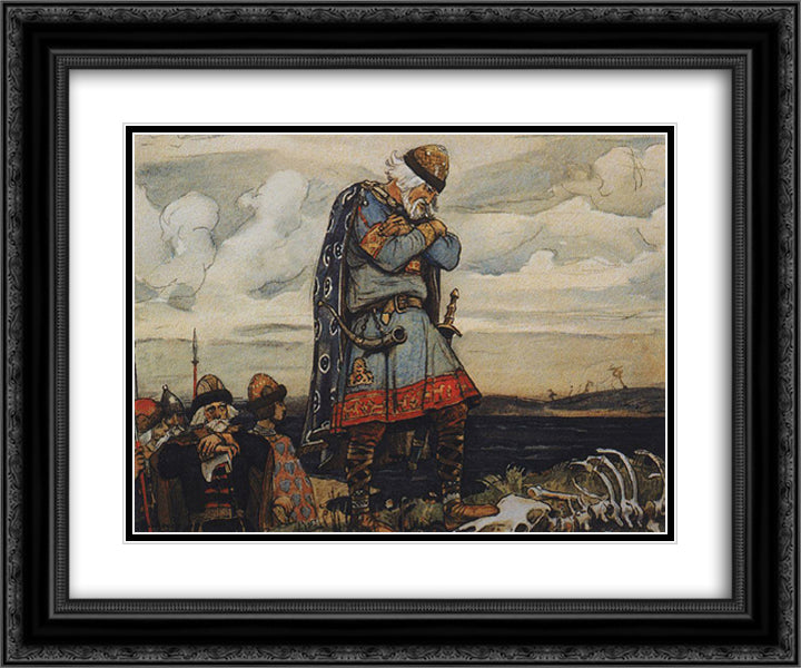 Oleg at his horse`s remains 24x20 Black Ornate Wood Framed Art Print Poster with Double Matting by Vasnetsov, Viktor