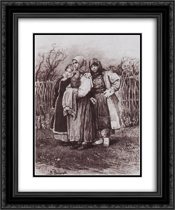 Playmates 20x24 Black Ornate Wood Framed Art Print Poster with Double Matting by Vasnetsov, Viktor