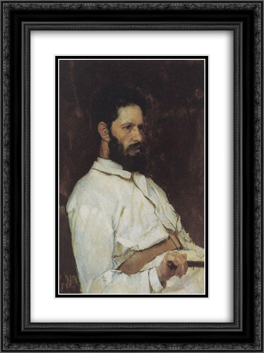 Portrait of sculptor Mark Matveevitch Antokolsky 18x24 Black Ornate Wood Framed Art Print Poster with Double Matting by Vasnetsov, Viktor