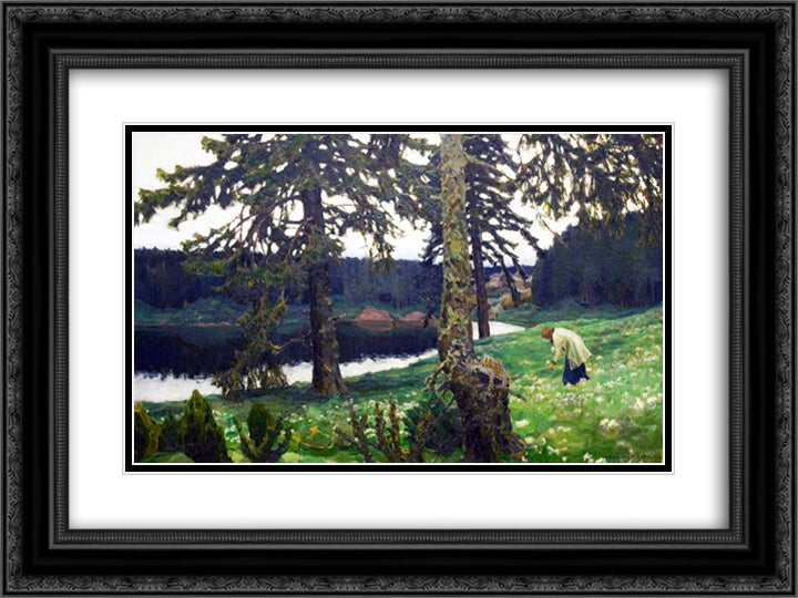 The Lake 24x18 Black Ornate Wood Framed Art Print Poster with Double Matting by Vasnetsov, Viktor