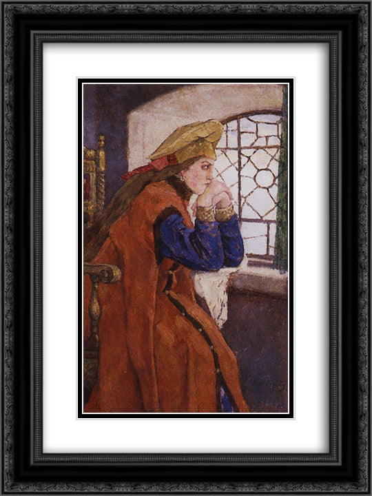 The princess at the window (Princess Nesmeyana) 18x24 Black Ornate Wood Framed Art Print Poster with Double Matting by Vasnetsov, Viktor