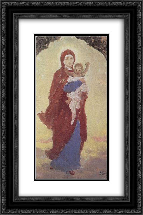 The Virgin and Child 16x24 Black Ornate Wood Framed Art Print Poster with Double Matting by Vasnetsov, Viktor