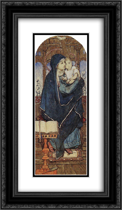 The Virgin and Child Enthroned 14x24 Black Ornate Wood Framed Art Print Poster with Double Matting by Vasnetsov, Viktor