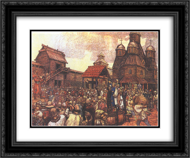 Veche in Pskov 24x20 Black Ornate Wood Framed Art Print Poster with Double Matting by Vasnetsov, Viktor