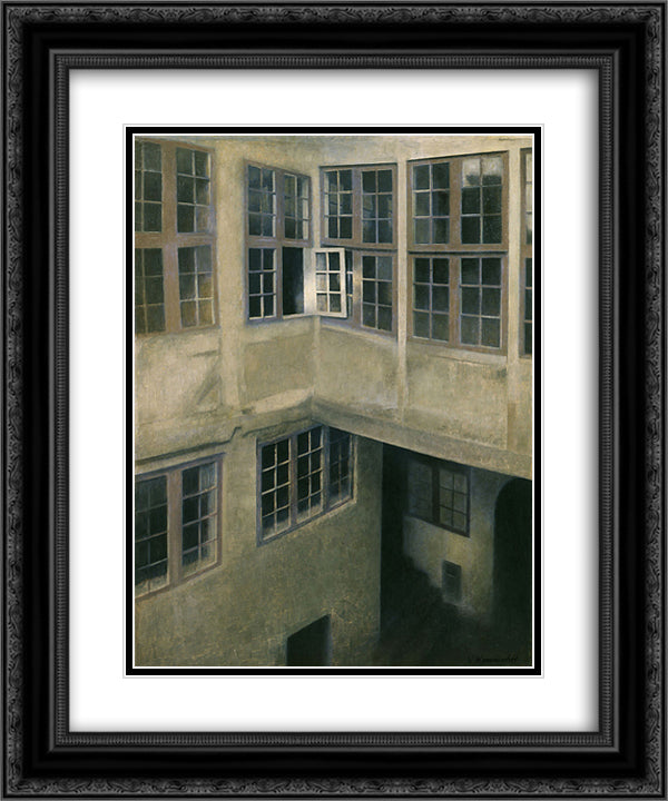 Interior of Courtyard, Strandgade 30 20x24 Black Ornate Wood Framed Art Print Poster with Double Matting by Hammershoi, Vilhelm