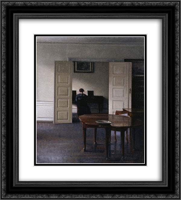 Interior with Ida Playing the Piano 20x22 Black Ornate Wood Framed Art Print Poster with Double Matting by Hammershoi, Vilhelm