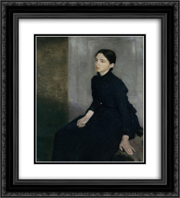 Portrait of a young woman. The artist's sister Anna Hammershoi 20x22 Black Ornate Wood Framed Art Print Poster with Double Matting by Hammershoi, Vilhelm