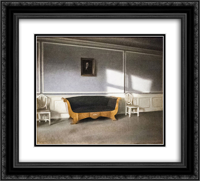 Sunshine in the Drawingroom III 22x20 Black Ornate Wood Framed Art Print Poster with Double Matting by Hammershoi, Vilhelm
