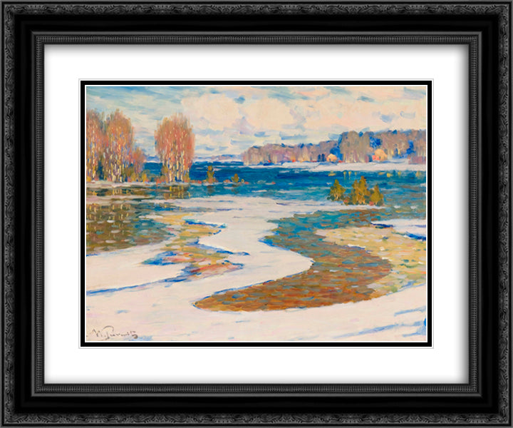 Agrs pavasaris 24x20 Black Ornate Wood Framed Art Print Poster with Double Matting by Purvitis, Vilhelms