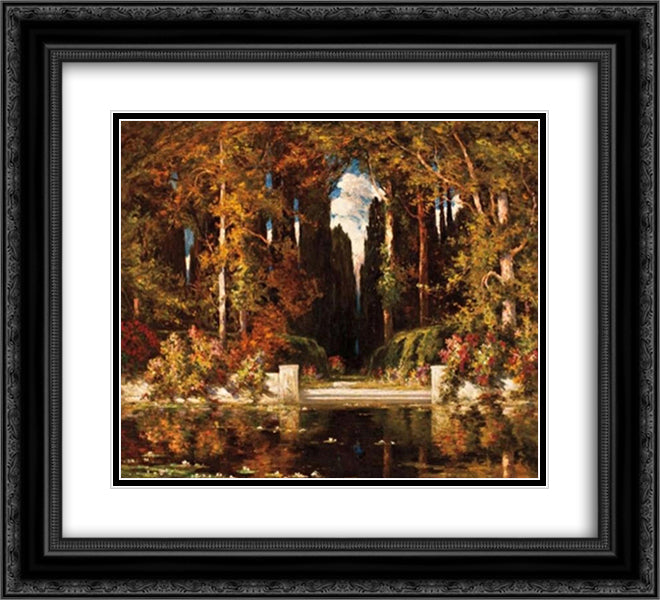 An Italianate Landscape 22x20 Black Ornate Wood Framed Art Print Poster with Double Matting by Purvitis, Vilhelms