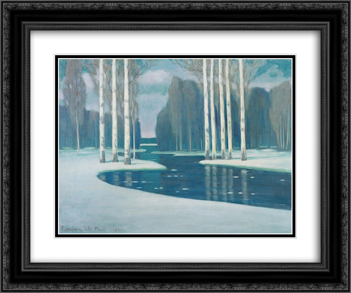 Birch Trees by a River 24x20 Black Ornate Wood Framed Art Print Poster with Double Matting by Purvitis, Vilhelms