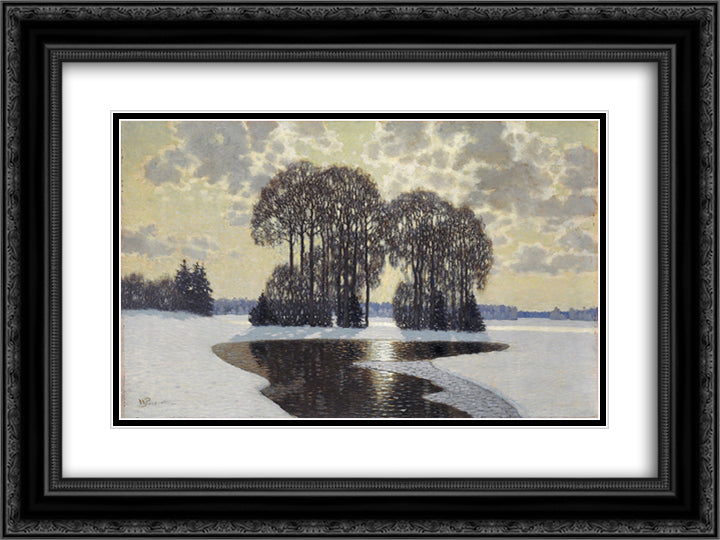 Winter 24x18 Black Ornate Wood Framed Art Print Poster with Double Matting by Purvitis, Vilhelms