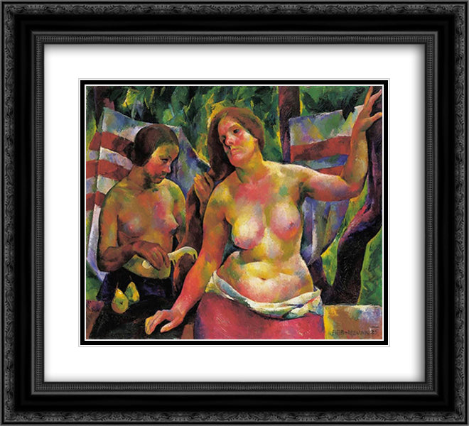 Combing (Woman Combing, The Artist's Wife) 22x20 Black Ornate Wood Framed Art Print Poster with Double Matting by Aba Novak, Vilmos