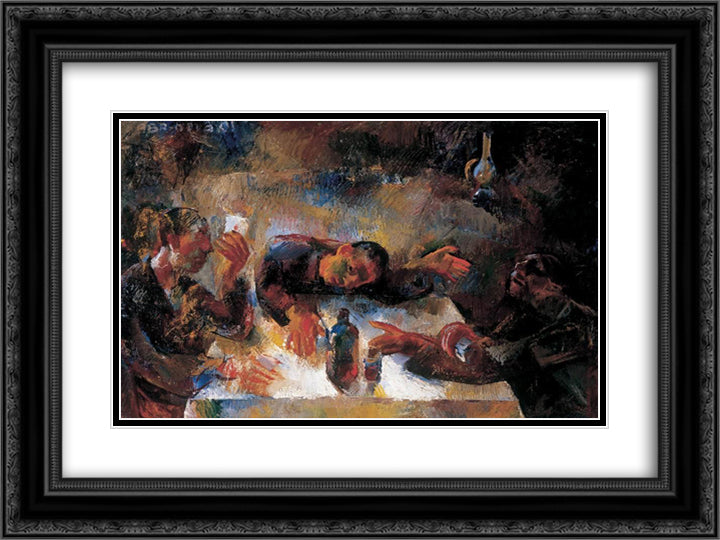 Drinkers (Wine Drinkers) 24x18 Black Ornate Wood Framed Art Print Poster with Double Matting by Aba Novak, Vilmos