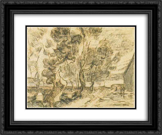 A Corner of the Asylum and the Garden with a Heavy, sawn-off Tree 24x20 Black Ornate Wood Framed Art Print Poster with Double Matting by Van Gogh, Vincent