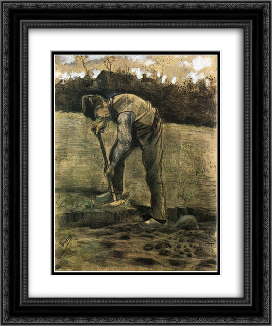 A Digger 20x24 Black Ornate Wood Framed Art Print Poster with Double Matting by Van Gogh, Vincent