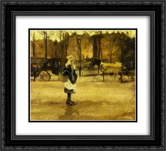 A Girl in the Street, Two Coaches in the Background 22x20 Black Ornate Wood Framed Art Print Poster with Double Matting by Van Gogh, Vincent