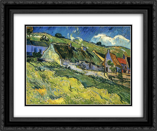 A Group of Cottages 24x20 Black Ornate Wood Framed Art Print Poster with Double Matting by Van Gogh, Vincent