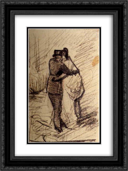 A Man and a Woman Seen from the Back 18x24 Black Ornate Wood Framed Art Print Poster with Double Matting by Van Gogh, Vincent