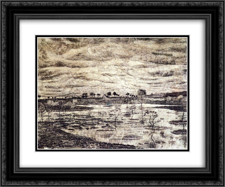 A Marsh 24x20 Black Ornate Wood Framed Art Print Poster with Double Matting by Van Gogh, Vincent