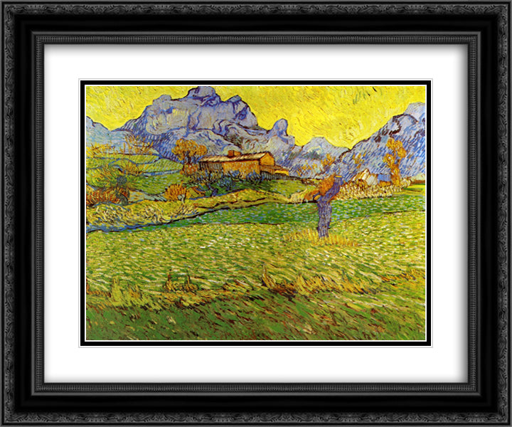 A Meadow in the Mountains 24x20 Black Ornate Wood Framed Art Print Poster with Double Matting by Van Gogh, Vincent