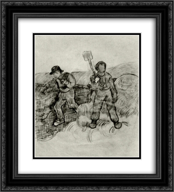 A Sower and a Man with a Spade 20x22 Black Ornate Wood Framed Art Print Poster with Double Matting by Van Gogh, Vincent