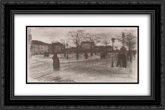 A Square in Paris 24x16 Black Ornate Wood Framed Art Print Poster with Double Matting by Van Gogh, Vincent