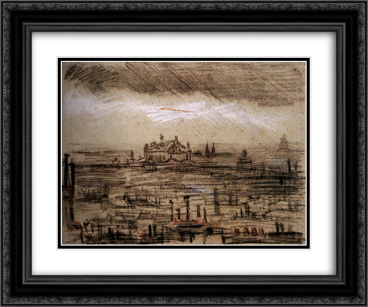 A View of Paris with the Op 24x20 Black Ornate Wood Framed Art Print Poster with Double Matting by Van Gogh, Vincent