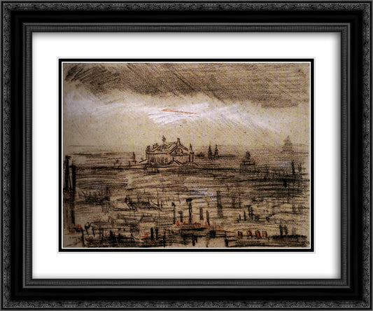 A View of Paris with the Op 24x20 Black Ornate Wood Framed Art Print Poster with Double Matting by Van Gogh, Vincent