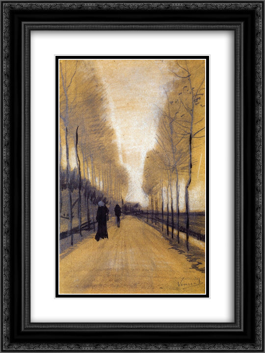 Alley Bordered by Trees 18x24 Black Ornate Wood Framed Art Print Poster with Double Matting by Van Gogh, Vincent