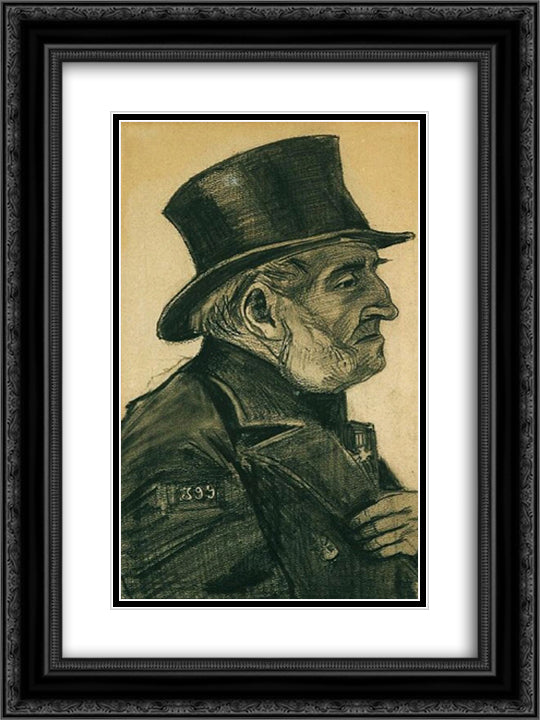 An Almshouse Man in a Top Hat 18x24 Black Ornate Wood Framed Art Print Poster with Double Matting by Van Gogh, Vincent