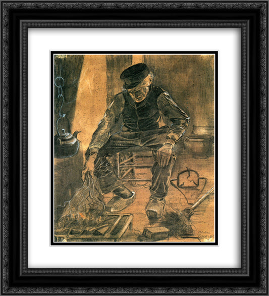 An Old Man Putting Dry Rice on the Hearth 20x22 Black Ornate Wood Framed Art Print Poster with Double Matting by Van Gogh, Vincent