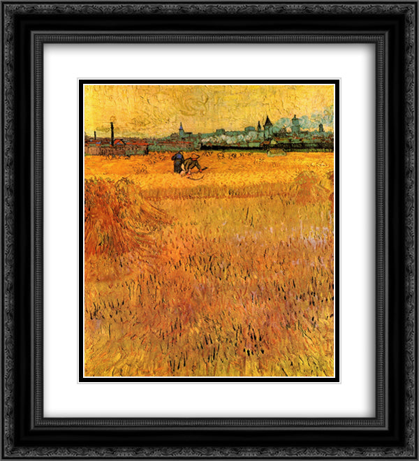 Arles View from the Wheat Fields 20x22 Black Ornate Wood Framed Art Print Poster with Double Matting by Van Gogh, Vincent