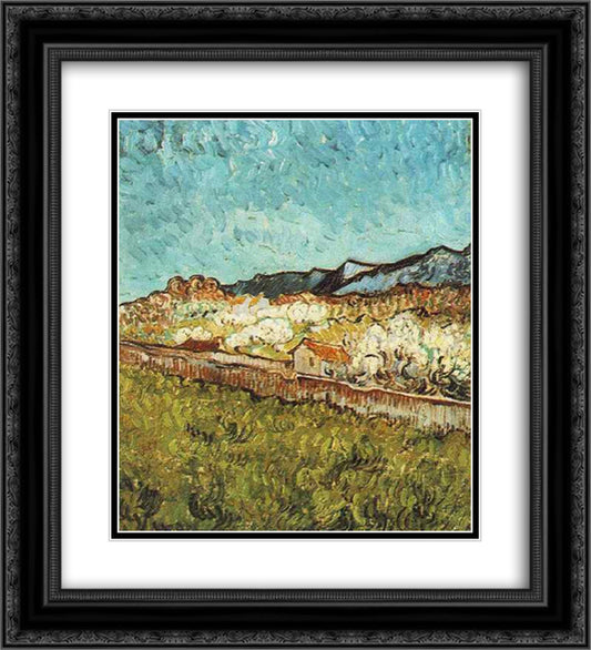 At the Foot of the Mountains 20x22 Black Ornate Wood Framed Art Print Poster with Double Matting by Van Gogh, Vincent