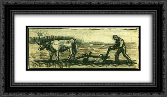 At the Plough 24x14 Black Ornate Wood Framed Art Print Poster with Double Matting by Van Gogh, Vincent