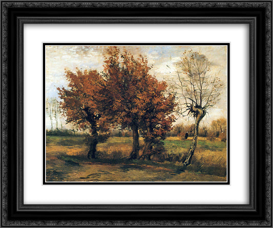 Autumn Landscape with Four Trees 24x20 Black Ornate Wood Framed Art Print Poster with Double Matting by Van Gogh, Vincent