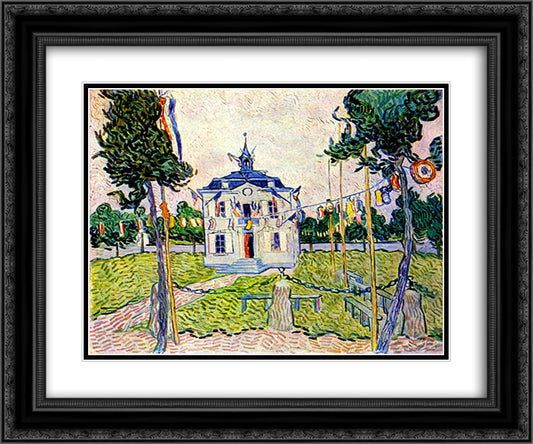 Auvers Town Hall in 14 July 1890 24x20 Black Ornate Wood Framed Art Print Poster with Double Matting by Van Gogh, Vincent