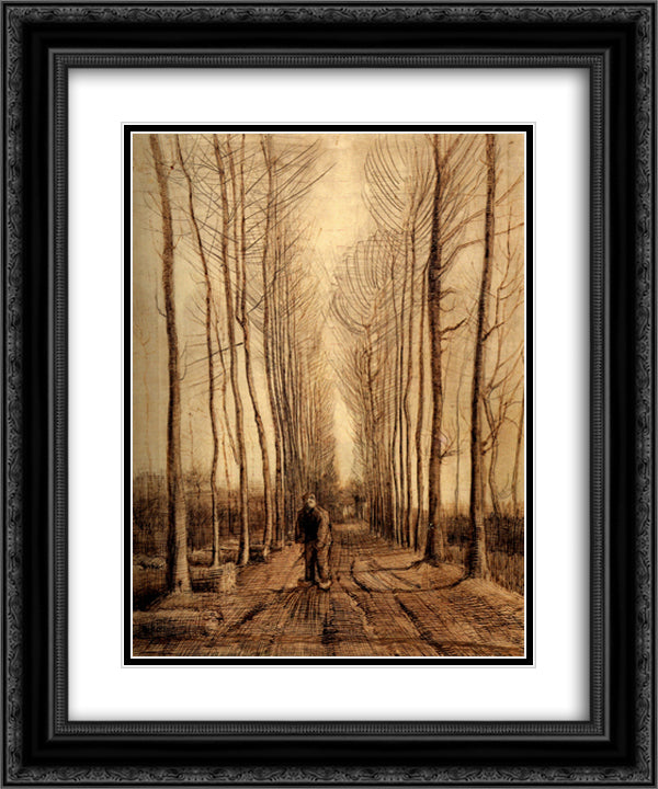 Avenue of Poplars 20x24 Black Ornate Wood Framed Art Print Poster with Double Matting by Van Gogh, Vincent