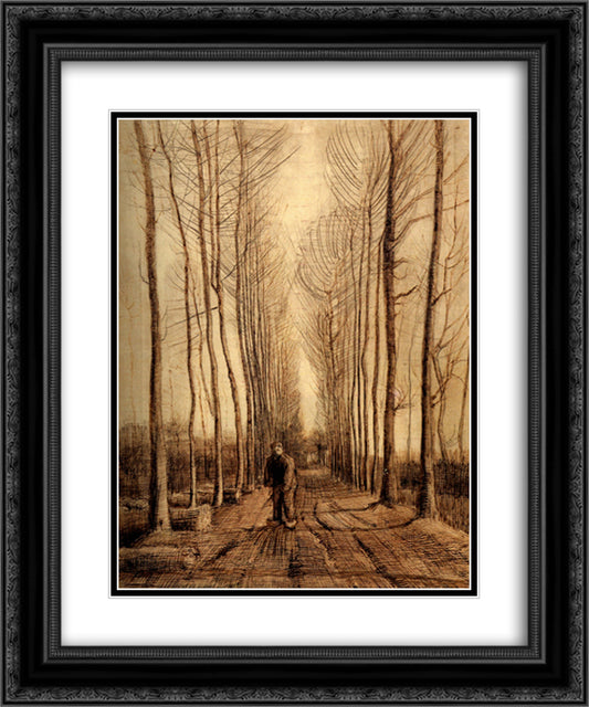 Avenue of Poplars 20x24 Black Ornate Wood Framed Art Print Poster with Double Matting by Van Gogh, Vincent