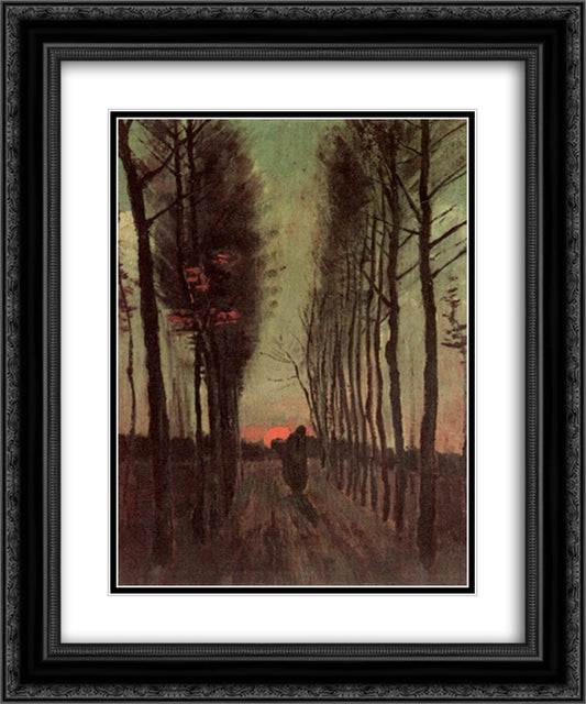 Avenue of Poplars at Sunset 20x24 Black Ornate Wood Framed Art Print Poster with Double Matting by Van Gogh, Vincent