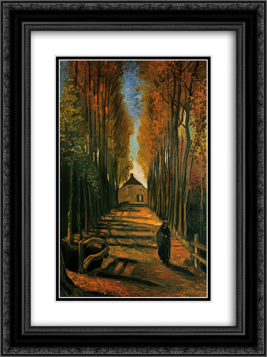 Avenue of Poplars at Sunset 18x24 Black Ornate Wood Framed Art Print Poster with Double Matting by Van Gogh, Vincent