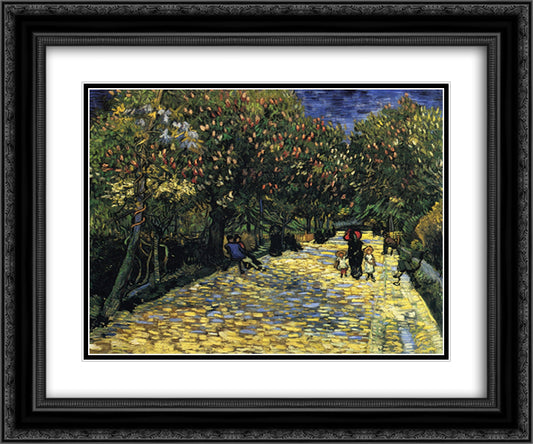 Avenue with Flowering Chestnut Trees at Arles 24x20 Black Ornate Wood Framed Art Print Poster with Double Matting by Van Gogh, Vincent