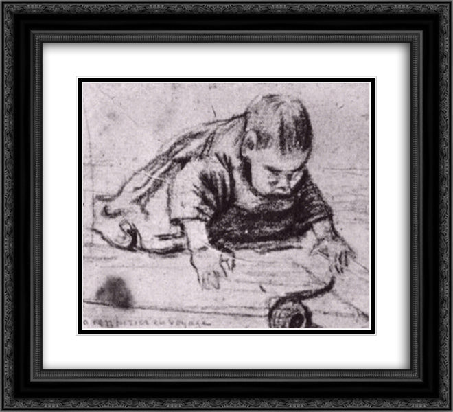 Baby Crawling 22x20 Black Ornate Wood Framed Art Print Poster with Double Matting by Van Gogh, Vincent
