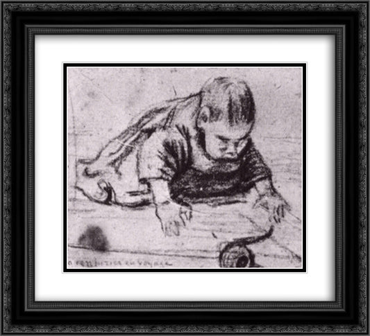 Baby Crawling 22x20 Black Ornate Wood Framed Art Print Poster with Double Matting by Van Gogh, Vincent