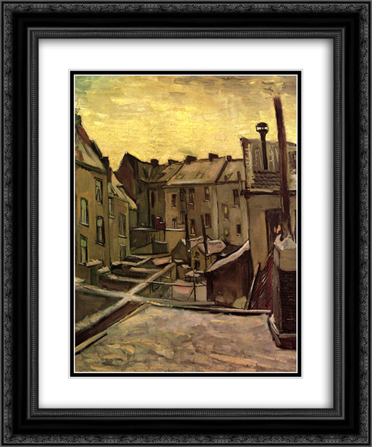 Backyards of Old Houses in Antwerp in the Snow 20x24 Black Ornate Wood Framed Art Print Poster with Double Matting by Van Gogh, Vincent