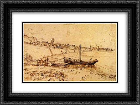 Bank of the Rhone at Arles 24x18 Black Ornate Wood Framed Art Print Poster with Double Matting by Van Gogh, Vincent