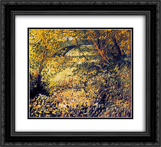 Banks of the Seine in the spring 22x20 Black Ornate Wood Framed Art Print Poster with Double Matting by Van Gogh, Vincent